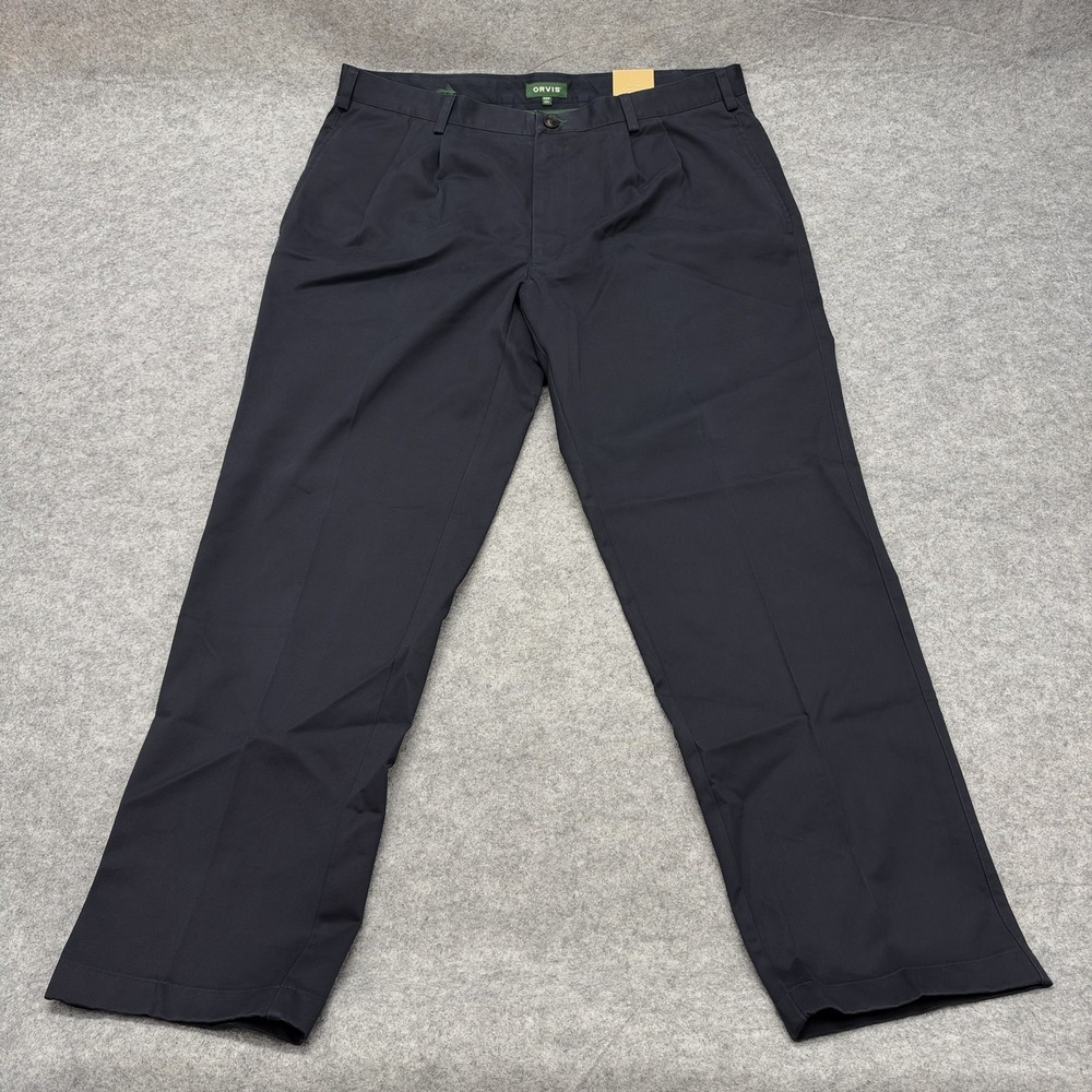 Orvis Ultimate Khaki Pants Mens 40x32 Blue 100% Cotton Pleated Chino Trousers